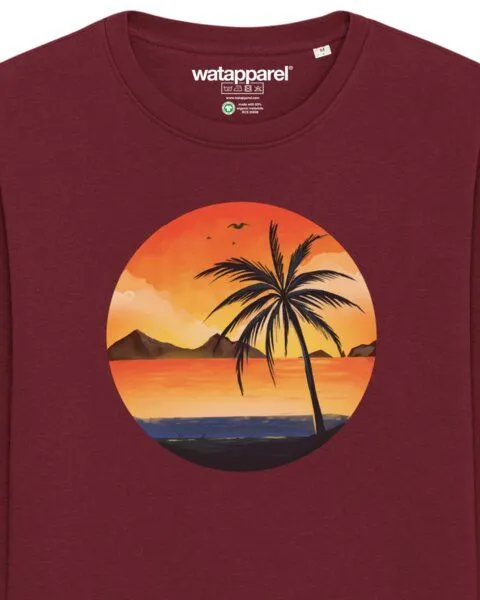 watapparel watapparel Sweatshirt Unisex Sunset on palm beach, Burgundy, – Produktbild 3 von 4