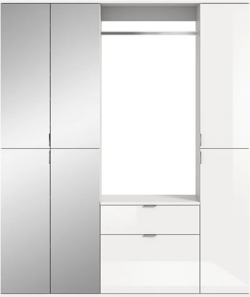Home affaire Garderoben-Set TRONDHEIM, 5-teilig, Breite 152cm, individuell platzier- & erweiterbar, (Set, 4-St., bestehend aus: 2x Garderobenschrank & 3-tlgs. Zwischenbauelement), Garderobenschrank, Kleiderschrank, Schrankkombination, Garderobe, Weiß, – Produktbild 2 von 4