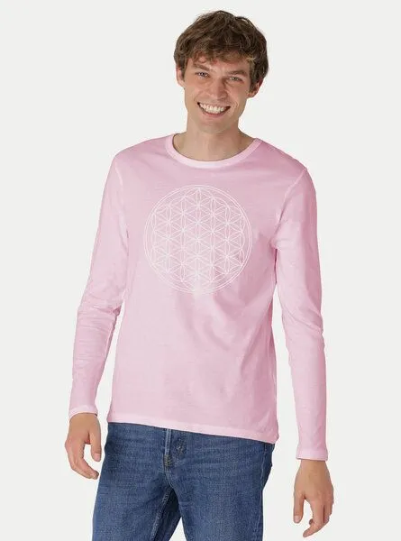 Peaces.bio - handbedruckte Biomode Peaces.bio - handbedruckte Biomode Bio-Herren-Langarmshirt "Die Blume des Lebens", Rosa, – Produktbild 2 von 2