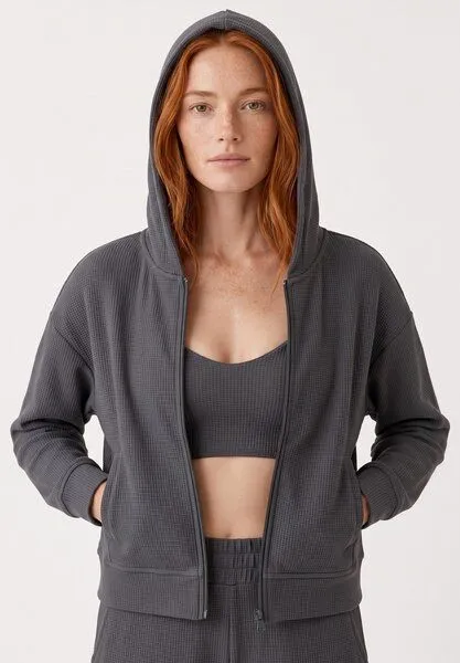 ORGANICATION ORGANICATION JENNIFER | Waffel-Hoodiejacke aus Bio-Baumwolle & recyceltem Polyester, Grey, – Produktbild 4 von 5