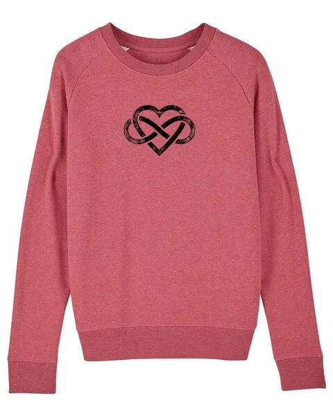 Human Family Human Family Bio Damen Rundhals Sweatshirt "Feel - Endless Love" - in 7 Farben, Rot-meliert, – Produktbild 3 von 3