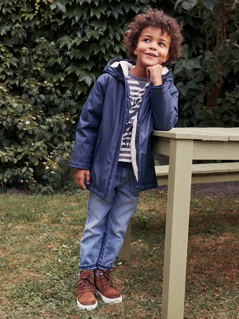 Vertbaudet Jungen Regenjacke mit Kapuze & Teddyfleece-Futter, Nachtblau, – Produktbild 3 von 4