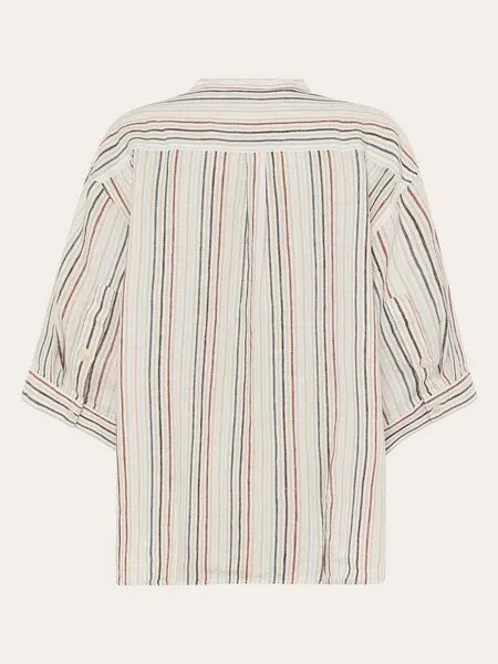KnowledgeCotton Apparel KnowledgeCotton Apparel Loose Linen Stripe Bluse - aus Bio-Leinen, Multi color (weiss), – Produktbild 4 von 4