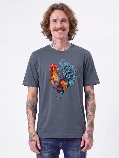 watapparel watapparel T-Shirt Unisex Grimmiger Gockel, Blue grey, – Produktbild 2 von 2