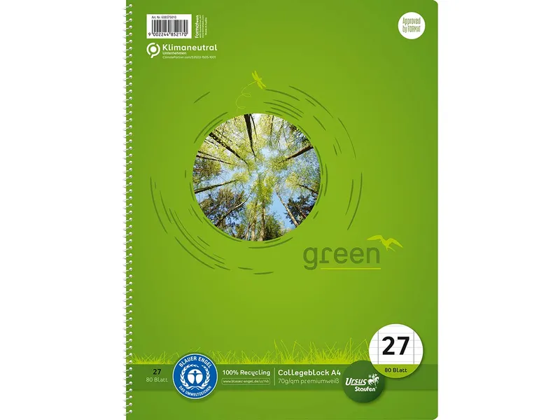 Staufen Staufen Collegeblock 'green' DIN A4 liniert, 80 Blatt, 70 g/m², Lineatur 27 – Produktbild 2 von 3