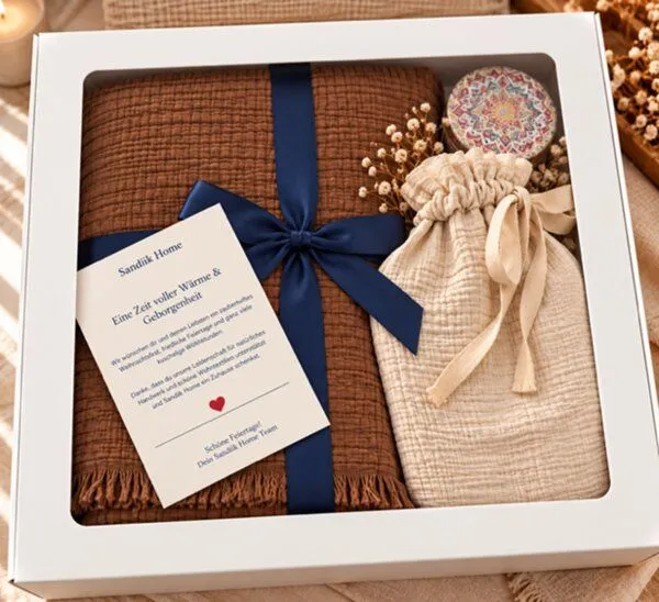 Sandiik Sandiik Musselin Wohndecken Geschenke-Set in 8 Farben aus Biobaumwolle, Hellbraun, – Produktbild 4 von 4
