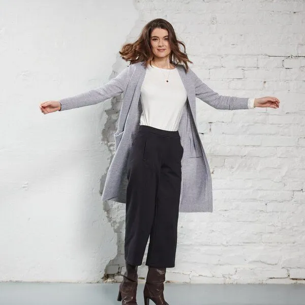 Kokon Zwo Kokon Zwo Lange Strickjacke 100% Merinowolle (ÖKO TEX), Grauweiß-melange, – Produktbild 3 von 3