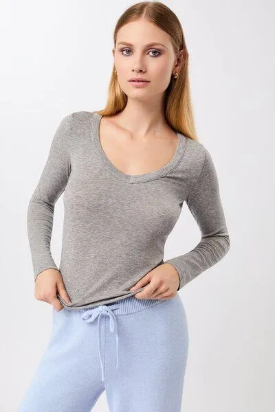 mandala mandala Slim V-Neck, Grey-melange (grau), – Produktbild 1 von 4