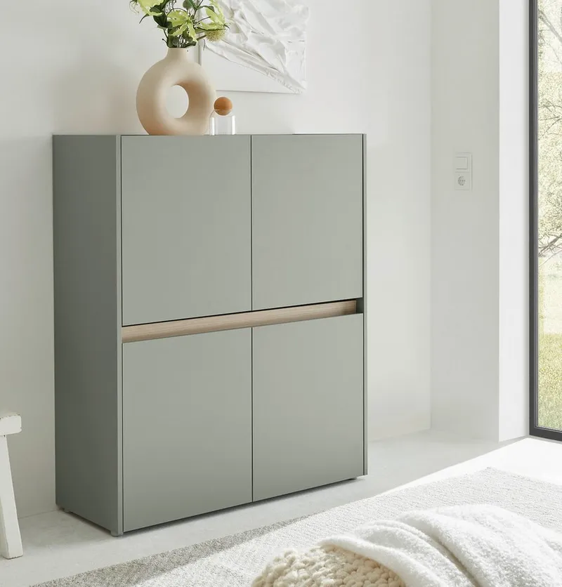 Furn.Design Highboard Center (Schrank in Salbei Grün mit Eiche, 100 x 120 cm), 4-türig mit 8 Fächern, Grün, – Produktbild 3 von 5