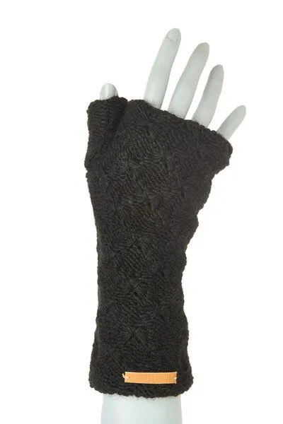 short'n'pietz short'n'pietz Schurwollhandstulpen mit Rautenstrickmuster, handgestrickt, Schwarz, – Produktbild 1 von 1