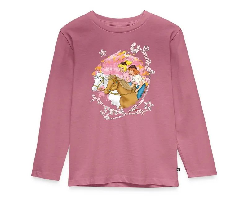 Spreadshirt T-Shirt Bibi Und Tina Wettreiten Im Wald Kinder Premium Langarmshirt (1-tlg) Normaler Schnitt für optimale Passform, Rosa, – Produktbild 1 von 4