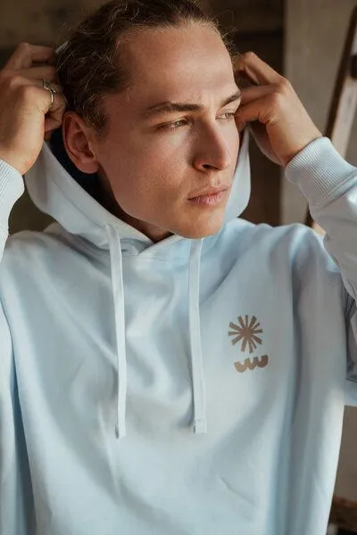 Kultgut Kultgut Artdesign- Biofair- Vintagelook Kapuzenpullover / Voyage, Iceblue, – Produktbild 3 von 4