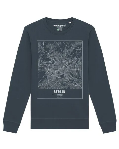 watapparel watapparel Sweatshirt Unisex City maps Berlin Landkarte, India ink grey, – Produktbild 1 von 3