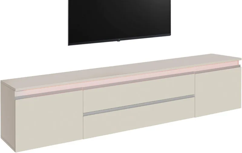 Home affaire Lowboard Magic,Lowboard,TV-Kommode,TV-Möbel,TV-Bank, Alugriff,2Türen,2 Schubkästen, Höhe 55 cm, B/T 240×40 cm,kaschmir matt, Braun, – Produktbild 2 von 5
