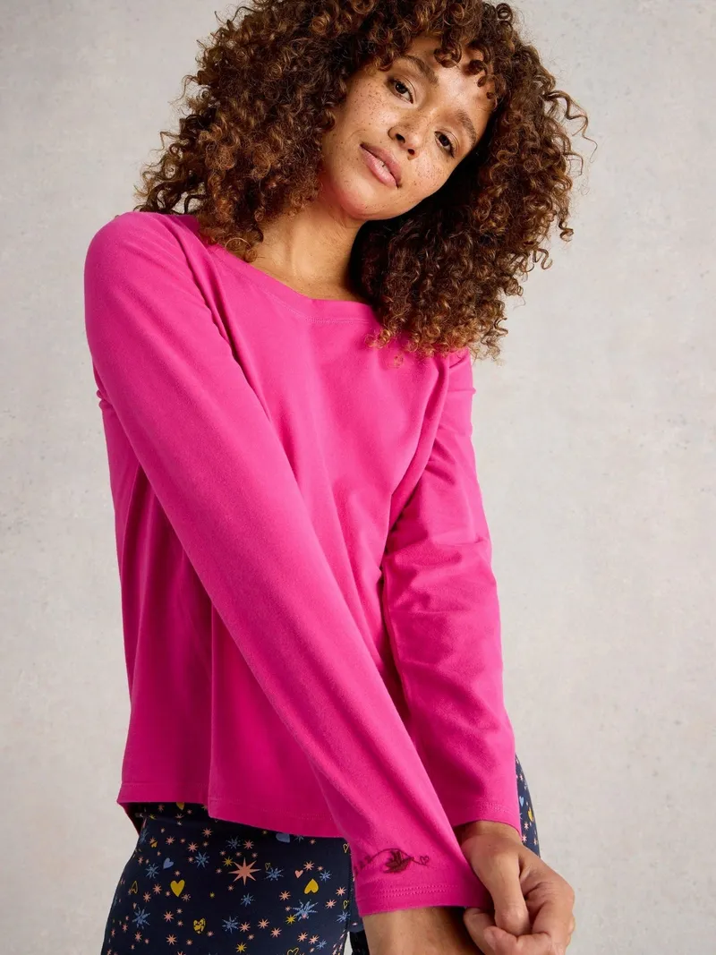 White Stuff Pyjamatop Eva aus Jersey - L, Leuchtend rosa, – Produktbild 3 von 4