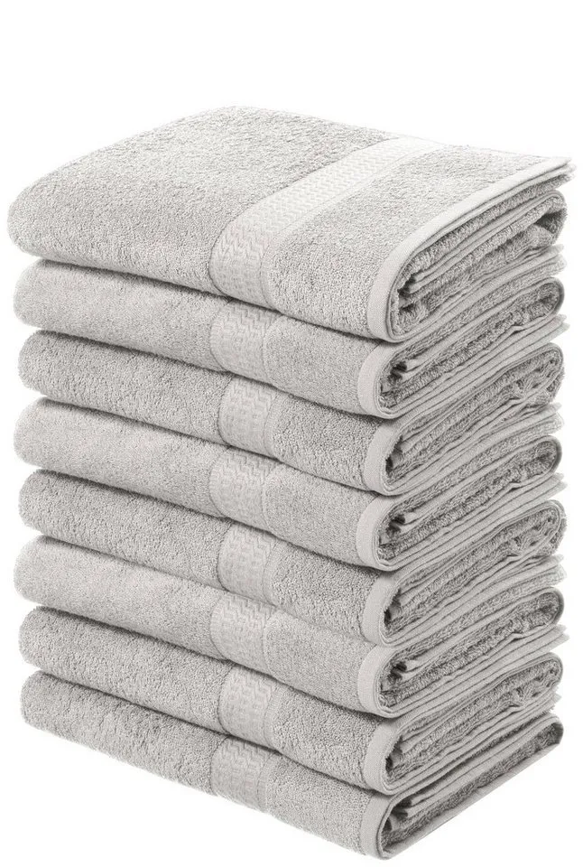 OTTO home Handtücher Juna, als Set und Serie erhältlich, 8 Handtücher, 50x100cm, Walkfrottier (8-St), 8-tlg. Handtuch-Set, 100% Baumwolle, mit Bordüre, Uni-Farben, weich, Grau, – Produktbild 2 von 8