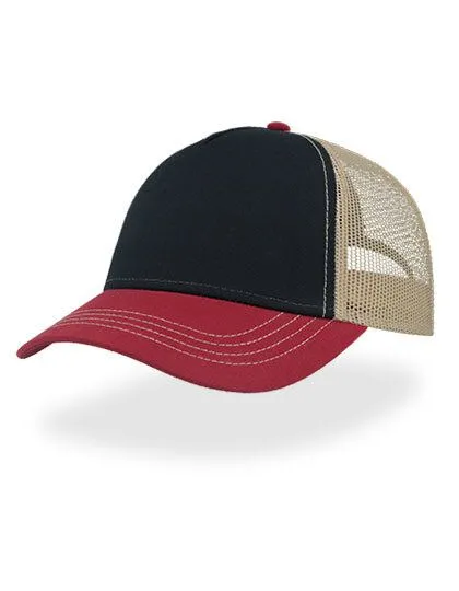 Atlantis Headwear Atlantis Headwear Freizeit-Truckercap aus recyceltem Polyester-Segeltuch, Navy/burgundy/khaki, – Produktbild 2 von 2