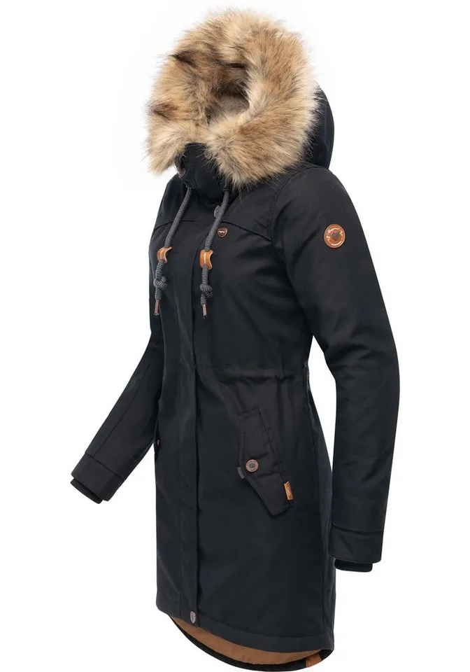 ragwear ragwear Winterjacke Tawny stylischer Winterparka mit großer Kapuze und Kunstfellkragen, Schwarz, – Produktbild 3 von 5