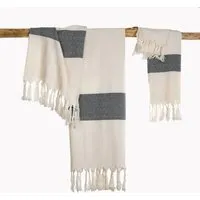 HängemattenGlück HängemattenGlück Hamamtuch/Strandtuch, handgewebt, flauschig, Bio-Baumwolle, GOTS-zertifiziert, 100x180cm, Weiß schwarz, – Produktbild 1 von 1