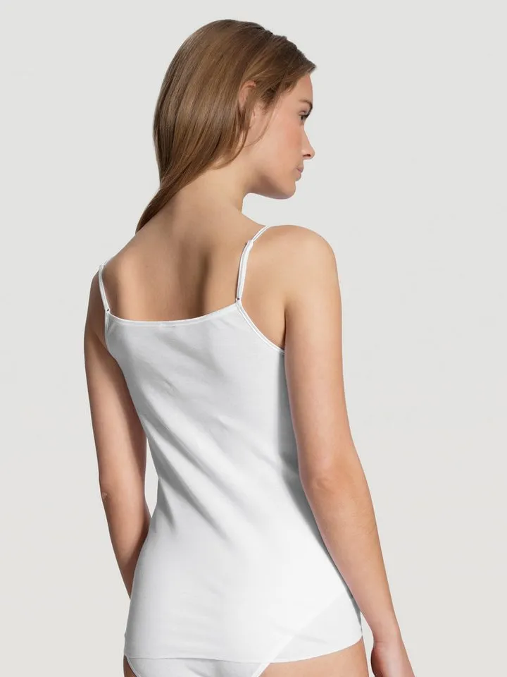 CALIDA CALIDA Spaghettitop Feminin Sense mit Spitzen-Einsatz, Pure Cotton, tiefer Ausschnitt, Single Jersey, Weiß, – Produktbild 4 von 5