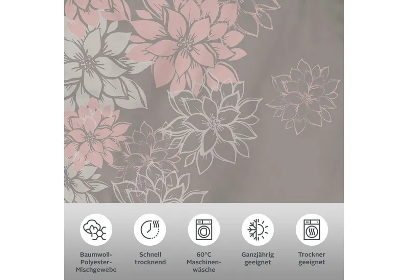 OTTO home Bettwäsche Susan in Gr. 135x200 oder 155x220 cm, Polycotton recycelt, 2 teilig, in verschiedenen Qualitäten, romantische Bettwäsche mit Blumen, Grau|rosa, – Produktbild 3 von 5