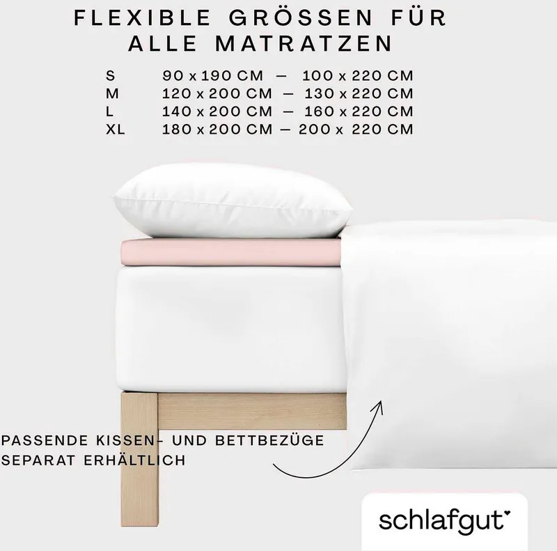 Schlafgut Schlafgut Spannbettlaken PURE TOPPER Bio-Baumwolle mit Elasthan 170 g/m² für Topper bis 10 cm, Jersey-Elasthan, Gummizug: rundum, (1 Stück), PREMIUM Laken für Matratzen bis 10 cm Höhe, dehnbar, blickdicht, Rosa, – Produktbild 1 von 5