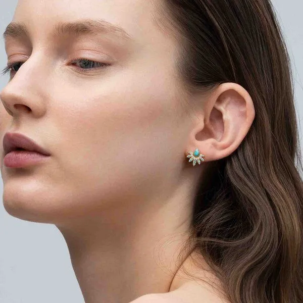 fejn jewelry fejn jewelry Ohrstecker 'sparkle sun' in Sonnenform, Türkis / gold, – Produktbild 2 von 2