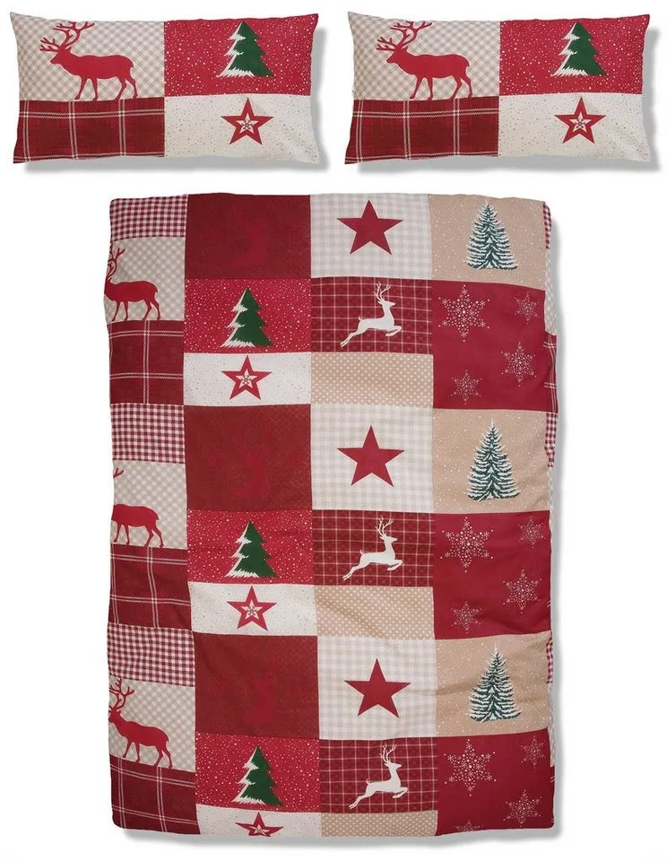 OTTO home Bettwäsche Nicholas, Linon, 2 teilig, Weihnachtsbettwäsche, Winter, in 3 Qualitäten verfügbar, Rot, – Produktbild 5 von 5
