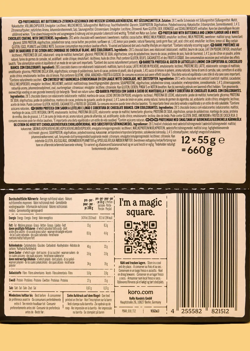 KoRo Protein Bar Deluxe Lemon Buttermilk Style | 12 x 55 g - Nur online erhältlich – Produktbild 5 von 5