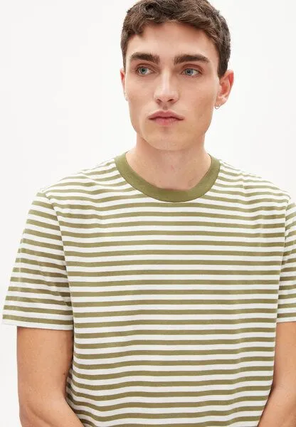 ARMEDANGELS ARMEDANGELS AADON STRIPES - Herren T-Shirt Relaxed Fit aus Bio-Baumwolle, Oliva-off white, – Produktbild 3 von 4