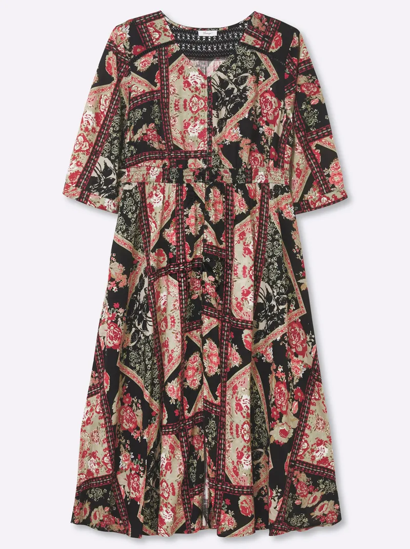 sheego by Joe Browns A-Linien-Kleid, Schwarz-kirsche-gemustert, – Produktbild 1 von 2