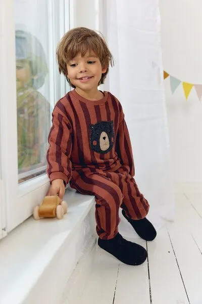 People Wear Organic People Wear Organic Sweat Pullover, braun gestreift, "Bär", Brown, – Produktbild 3 von 3