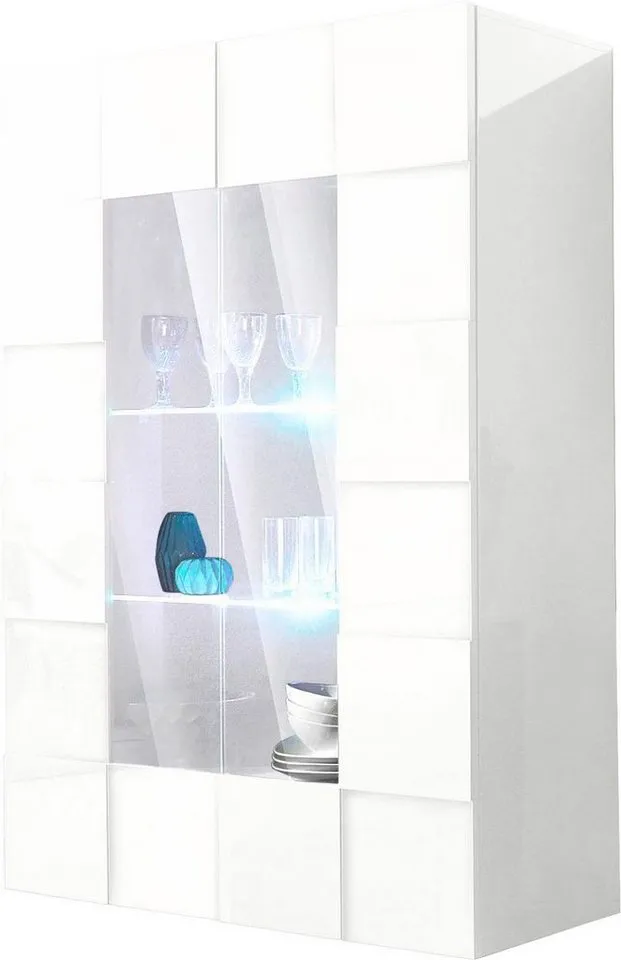 Home affaire Vitrine Dama Höhe 166 cm, Breite 121 cm, Stauraumvitrine mit 2 Türen, Standvitrine - Front in 3D-Optik, viel Stauraum, verschiedene Farben, Weiß, – Produktbild 3 von 5