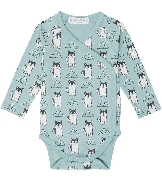 Sense Organics & friends in cooperation with GARY MASH Sense Organics & friends in cooperation with GARY MASH Wickelbody mit Huskys und Eulen aus Biobaumwolle, Blau, – Produktbild 1 von 4