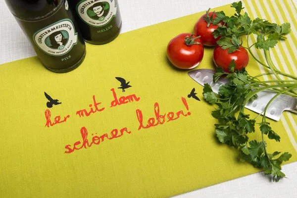 Hirschkind Hirschkind Handgewebtes Geschirrtuch "her mit dem schönen Leben!", Hellgrün, – Produktbild 3 von 3