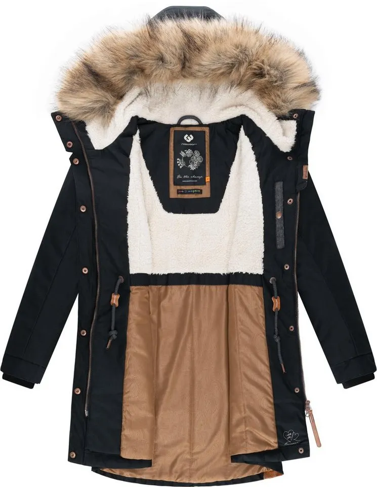 ragwear ragwear Winterjacke Tawny stylischer Winterparka mit großer Kapuze und Kunstfellkragen, Schwarz, – Produktbild 1 von 5