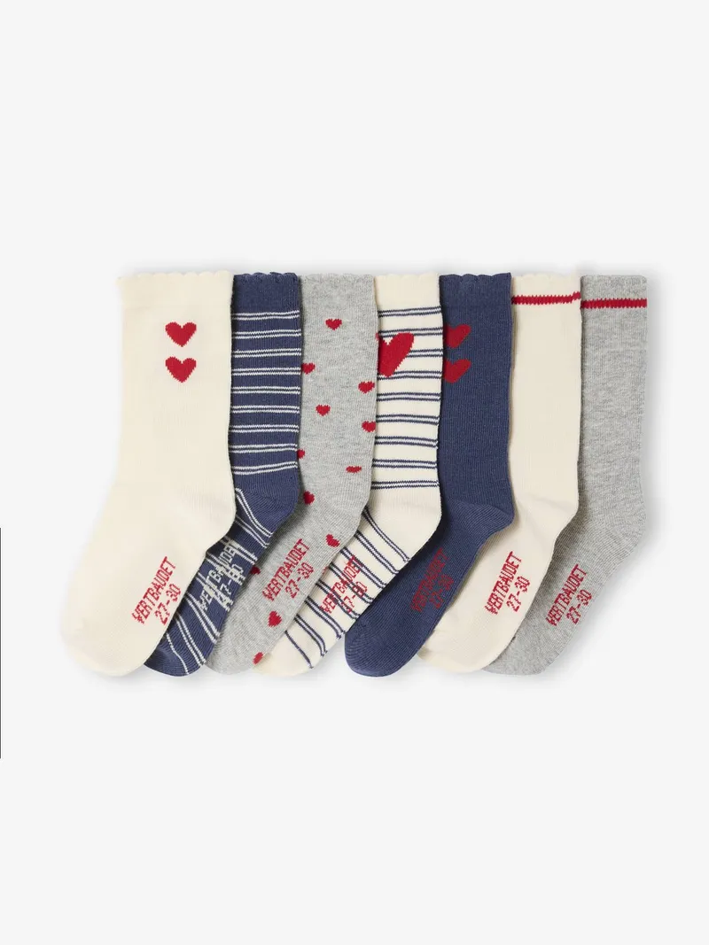 Vertbaudet 7er-Pack Socken mit Herzmotiven, Wollweiß, – Produktbild 1 von 2