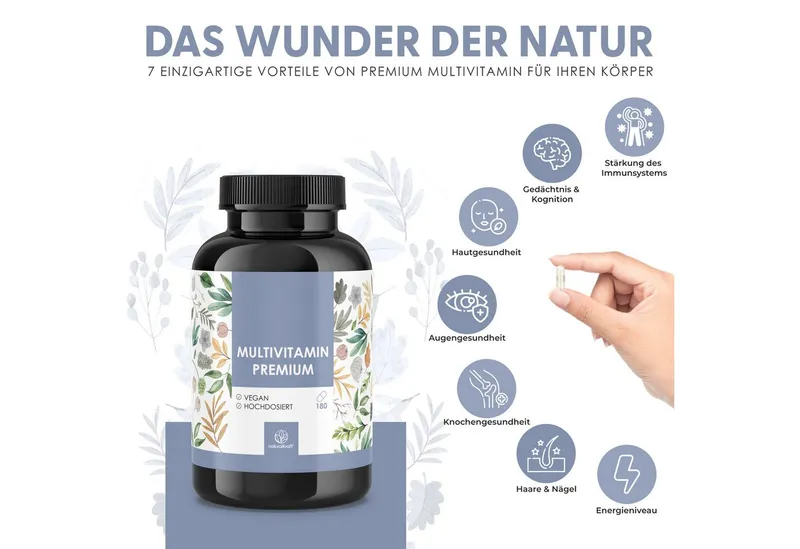 Naturalkraft Multivitamin Premium - 180 vegane Kapseln - hochdosiert Kapseln, 122 g – Produktbild 3 von 5