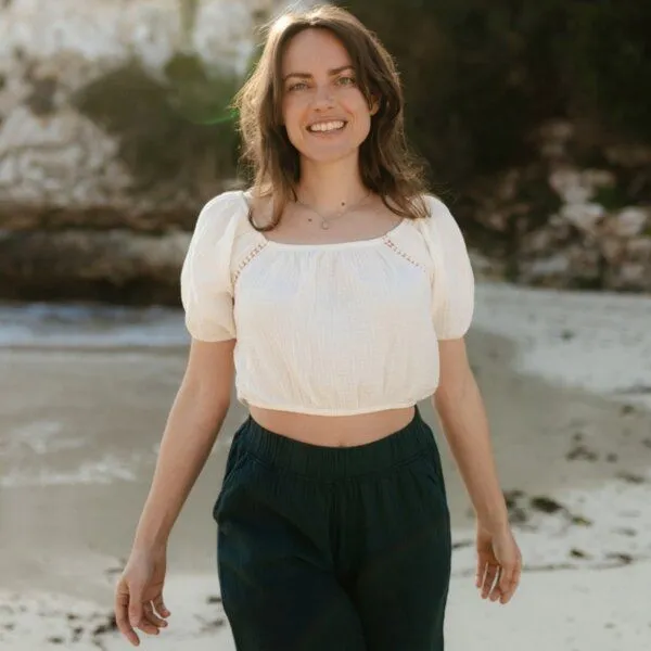 NORDLICHT NORDLICHT Damen Musselin Crop Top aus Bio-Baumwolle MAILIN, Weiß, – Produktbild 3 von 4