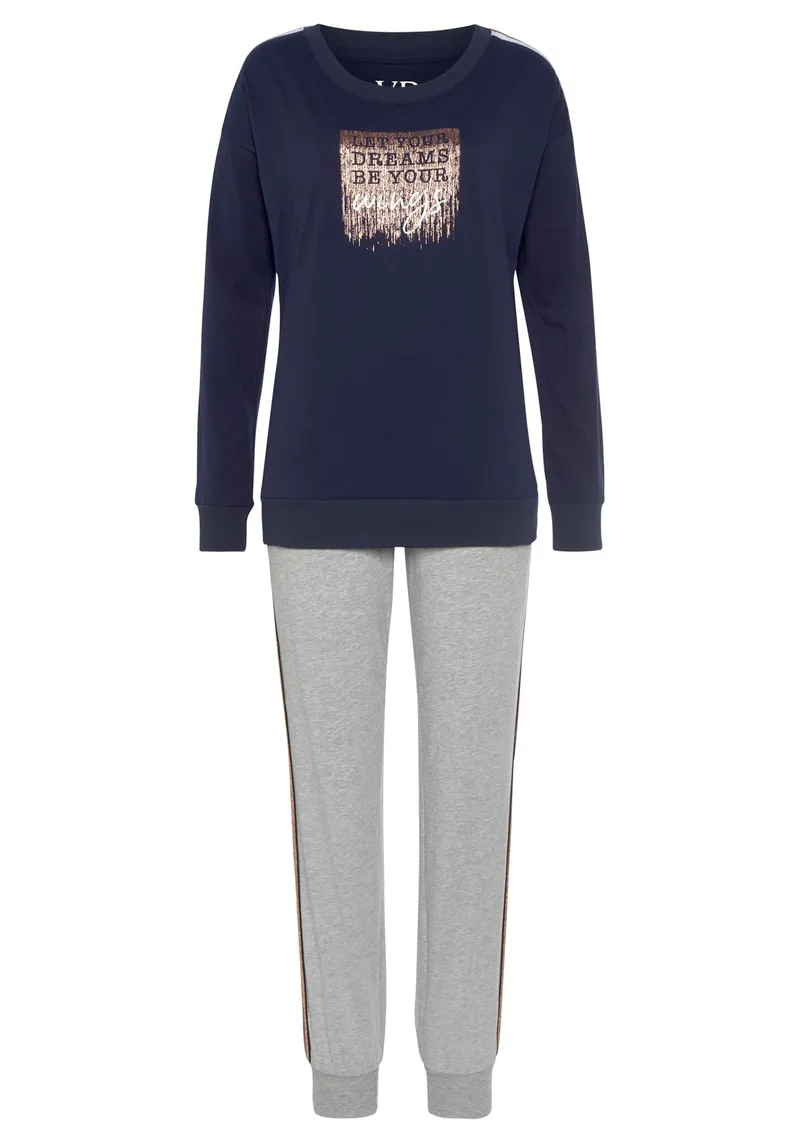 Vivance Dreams by Lascana Pyjama, Dunkelblau/ graumeliert, – Produktbild 1 von 1