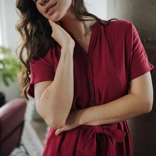 NORDLICHT NORDLICHT Damen Musselin Blusen Kleid aus 100% Bio-Baumwolle ELLA, Rot, – Produktbild 4 von 4
