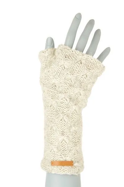 short'n'pietz short'n'pietz Schurwollhandstulpen mit Rautenstrickmuster, handgestrickt, Beige, – Produktbild 1 von 1