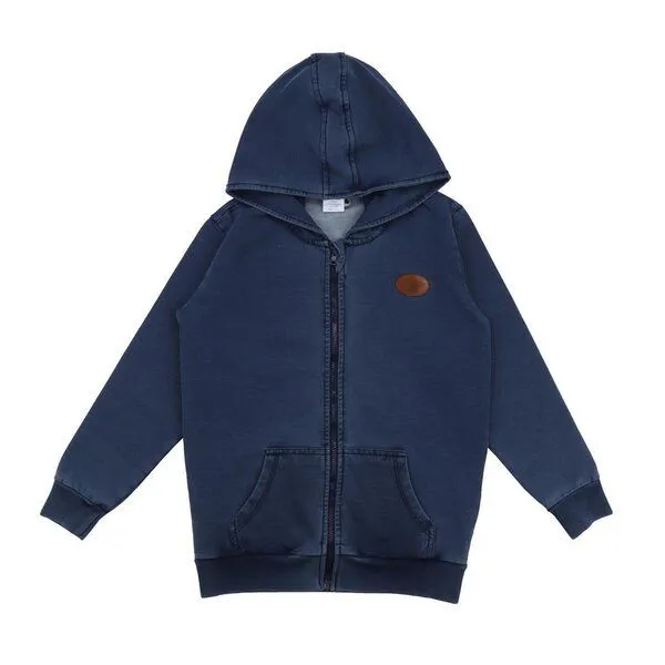 Walkiddy Kinder Kapuzenjacke GOTS zertifiziert, dunkelblau, Denim-Look, Reißverschluss, Bio-Baumwolle, weich – Walkiddy – Produktbild 1 von 1