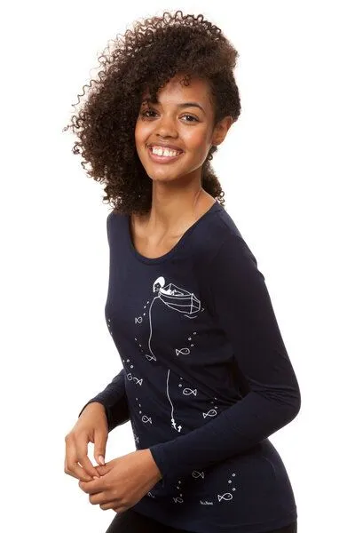 FellHerz FellHerz Damen Longsleeve Ankermädl Bio Fair, Navy, – Produktbild 3 von 4