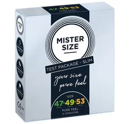 MISTER SIZE Kondome Anprobierpackung SLIM (47-49-53) 3 Größen zum Testen, Packung mit, 3 St., Maßkondome, vegan, extra dünn & extra fein, das passende Kondom in Ihrer Größe – Produktbild 1 von 1