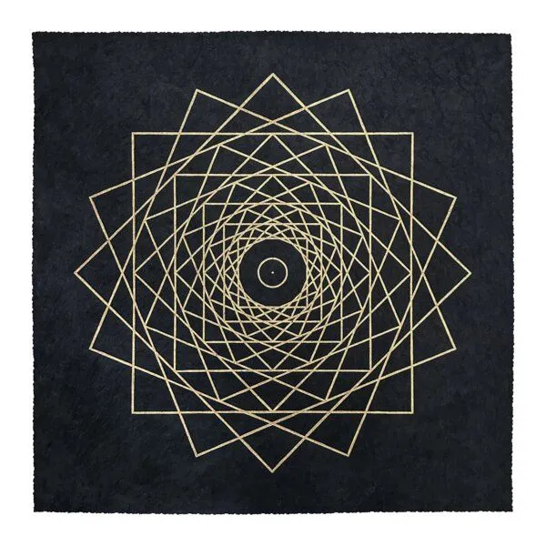 Veskor Cassiopeia Veskor Cassiopeia WHIRLING SQUARES Heilige Geometrie Linoldruck | 40 x 40 cm | Gold auf Schwarz – Produktbild 1 von 4