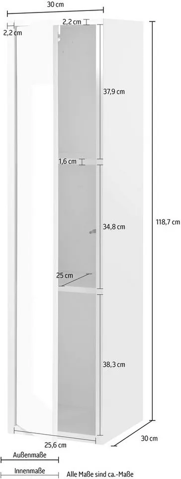 Home affaire Stauraumschrank Studio Line, Badschrank in Hochglanz Weiß, im modernen Design ausreichend Stauraum, Weiß, – Produktbild 5 von 5