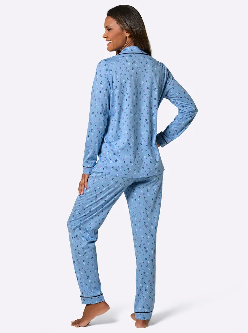 wäschepur Pyjama himmelblau-marine-bedruckt, Himmelblau-marine-bedruckt, – Produktbild 1 von 2