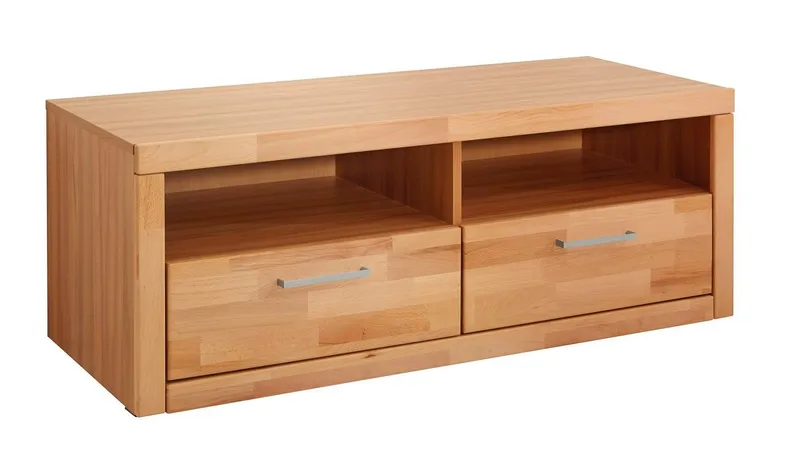 OTTO home Lowboard Logo,130cm breit,42 cm tief, Fronten Massivholz, Kabeldurchführung, Holz massiv, Holzwerkstoff, Metall Griffe,2 Schubladen, Braun, – Produktbild 3 von 5
