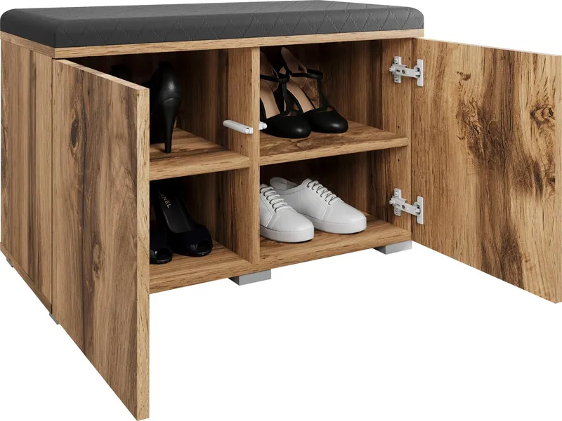 OTTO home Sitzbank Paris (inkl. Sitzkissen), moderne Truhenbank B/T/H 70x35x45, Flurbank mit Sitz aus Kunstleder, Braun, – Produktbild 4 von 5